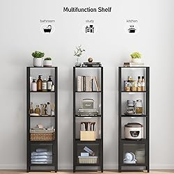 TUTOTAK 5 Tier Bookcase and Bookshelf, Narrow Book