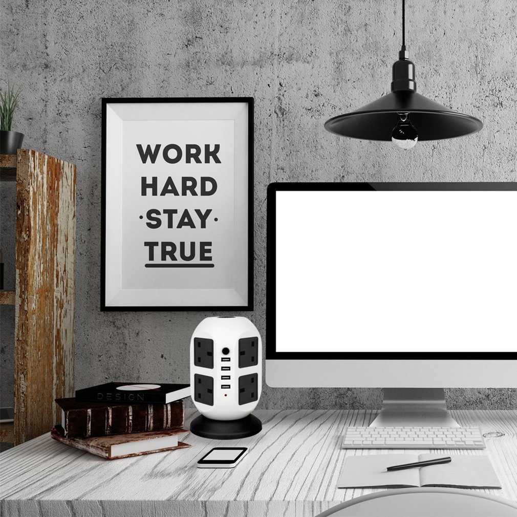 Tour Multiprise, Parasurtenseur Parafoudre avec 8 Prises EU et 4 Ports USB Individuels, Barrettes D\'alimentation Portables, Base Ronde, 3 Commutateurs Indépendants, Câble D\'alimentation Plus Épais