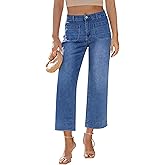 LookbookStore Wide Leg Cropped Jeans for Women High Waisted Stretchy Denim Jean Pants Baggy Flare Trouser Jeans Pockets