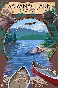 Saranac Lake, New York - Adirondacks Canoe Scene (9x12 Art Print, Wall Decor Travel Poster)