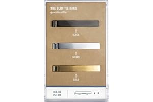 The Slim Tie Bar Clip Set by Würkin Stiffs | Set of 3 Brushed Finish Tie Clips | Includes (1) Gold, (1) Black, (1) Silver | Pack of 1.65” Long Necktie Clips | Gift for Men | As Seen on Shark Tank