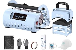 EENOUR Tumbler & Hat Combo Heat Press with Precise Temp&Timer Setting, 2-in-1 Tumbler Cap Machine with Record Function for 11-32oz Sublimation Cups, Pro 3.5"×5.5" Curved Platen for All Caps -Blue