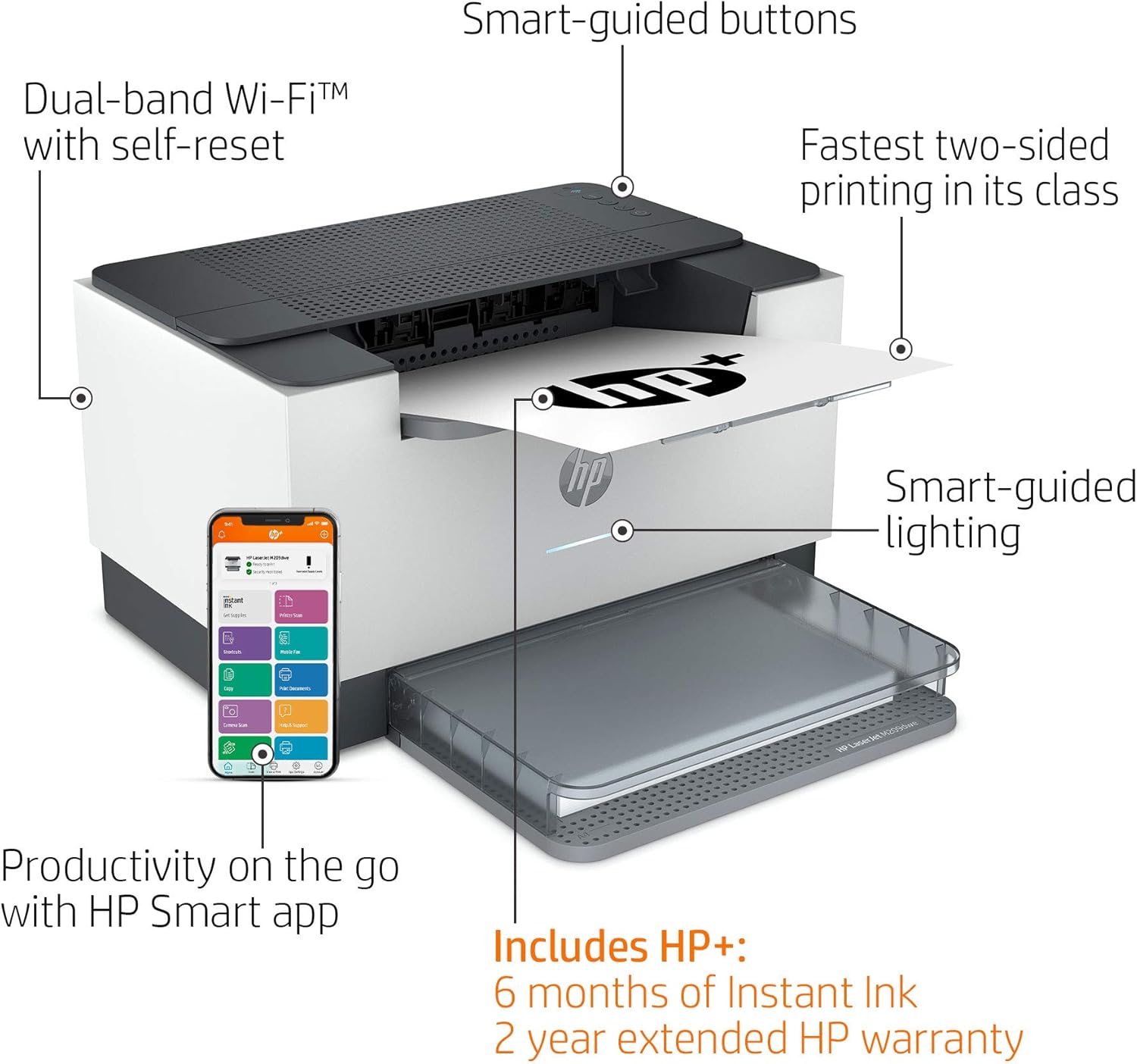 HP LaserJet M209dwe Wireless Black & White Printer, with bonus 6 months free Instant Ink through HP+ (6GW62E): Electronics