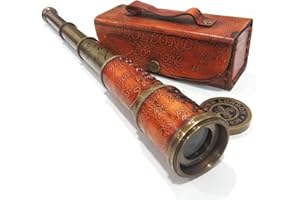 NauticalMart Brass Nautical Telescope 16 Inch Extendable Spyglass with Leather Box for Nautical Collectors and Adventurers - Handcrafted Pure Brass and Leather Design