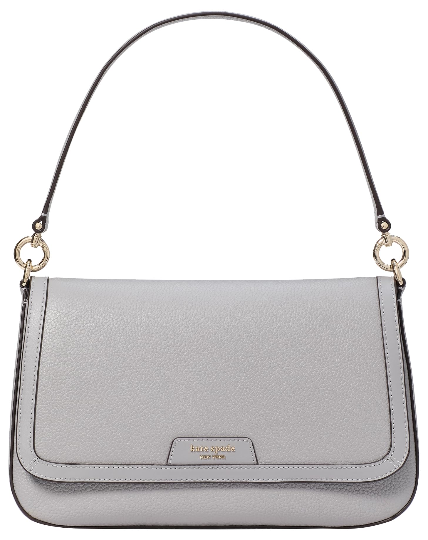 kate spade new york Hudson Pebbled Leather Flap Shoulder Bag, Mountain Grey