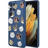 HTXWXJC Phone Case for Galaxy S21 Ultra Case, Samsung S21 Ultra SM-G998U Case Shockproof Flexible Bumper TPU Soft Case Cat Pattern Phone Cover for Samsung Galaxy S21 Ultra 5G Blue Cat