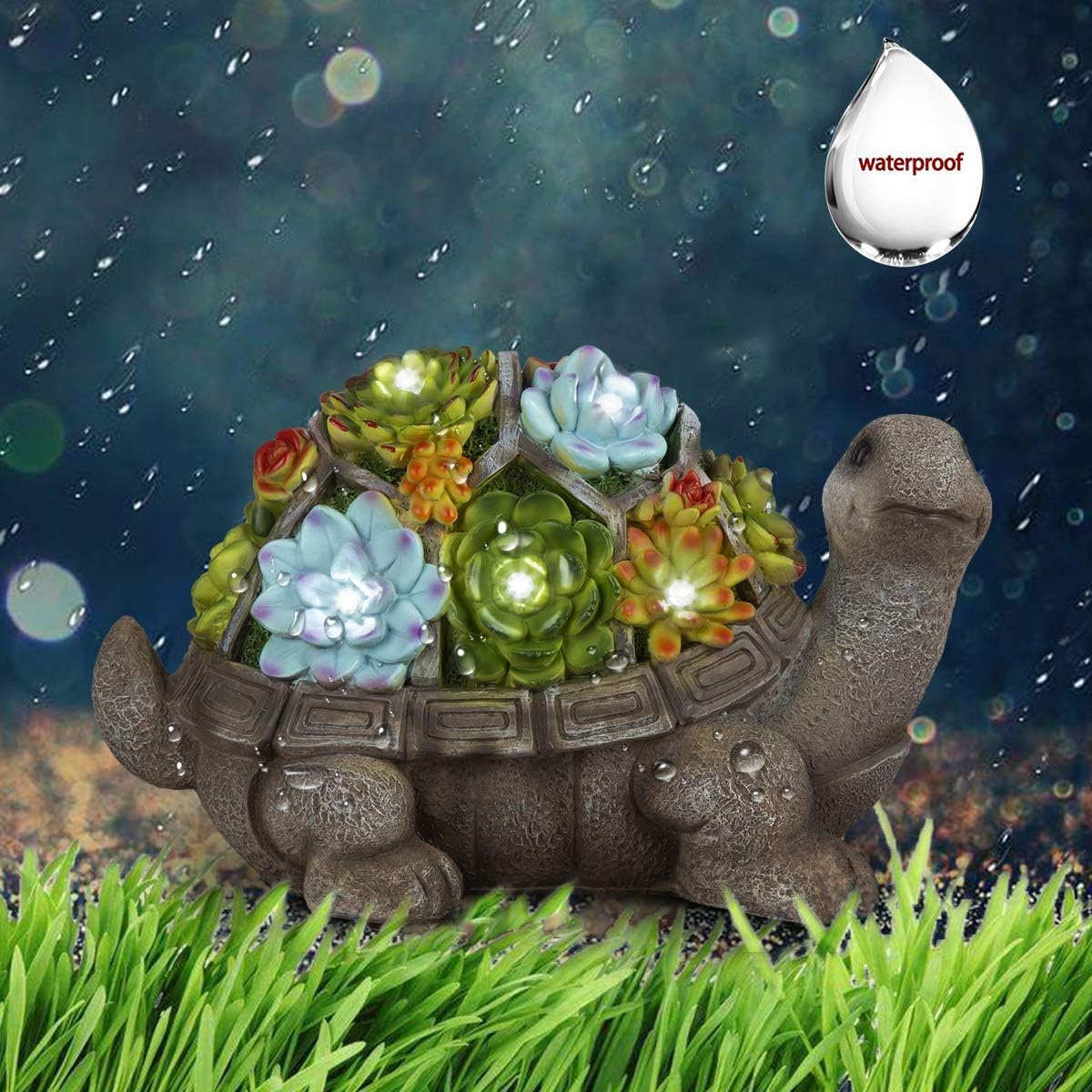 GIGALUMI Turtle Garden Figurines Outdoor Decor, Garden Art Outdoor for Fall Winter Garden Decor,Outdoor Solar Statue with 7 LEDs for Patio,Lawn,Yard Art Decoration, Housewarming Garden Gift: Home & Kitchen