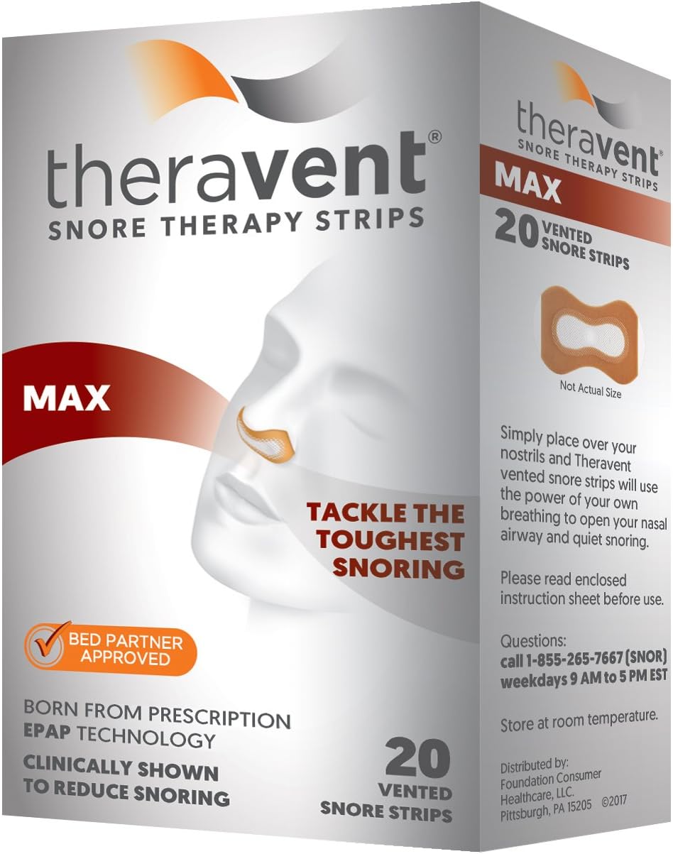 Theravent Snore Therapy Strips, Maximum Strength, Tackle the Toughest Snoring, Bed Partner Approved, 20 Count: Health & Personal Care