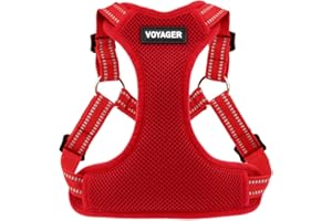 Best Pet Supplies Voyager Mesh Dog Breathable Harness Reflective Stitching, All Weather Adjustable for Walking Training, or Running - Heavy Duty & Durable, Harness (Red), M