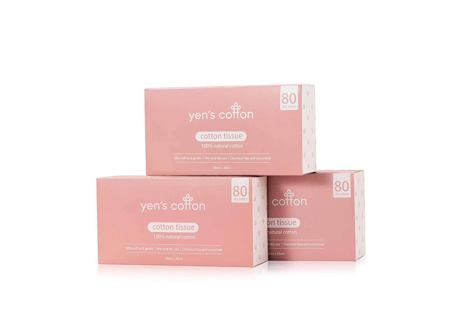 Disposable Face Towel Yen's Cotton Facial Tissue 80 Count Unscented 100% luxury Cotton Dry Wipes Makeup Facial Pads For All Skin Types (3 Pack)