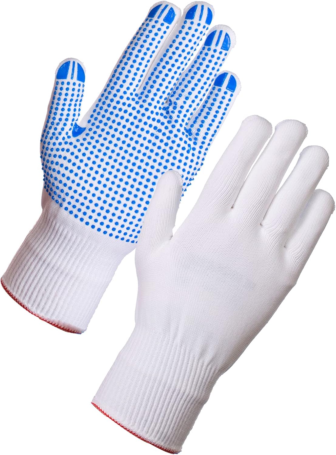 10 x Dot Drill Gloves White Nylon/Blue Polka Dots (free P&P on All