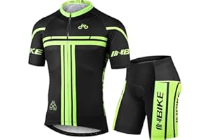 INBIKE Cycling Jersey Mens Set Reflective Breathable Biking Outfit Quick-Dry Bib Bicycle Jersey with 3D Padded Shorts