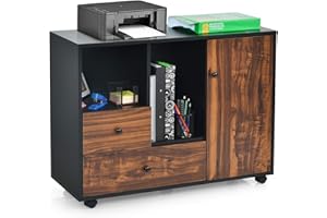 Giantex Mobile Filing Cabinet 2 Drawers, Large Storage Cabinet, Printer Stand on Wheels, Wood Lateral Industrial File Organiz