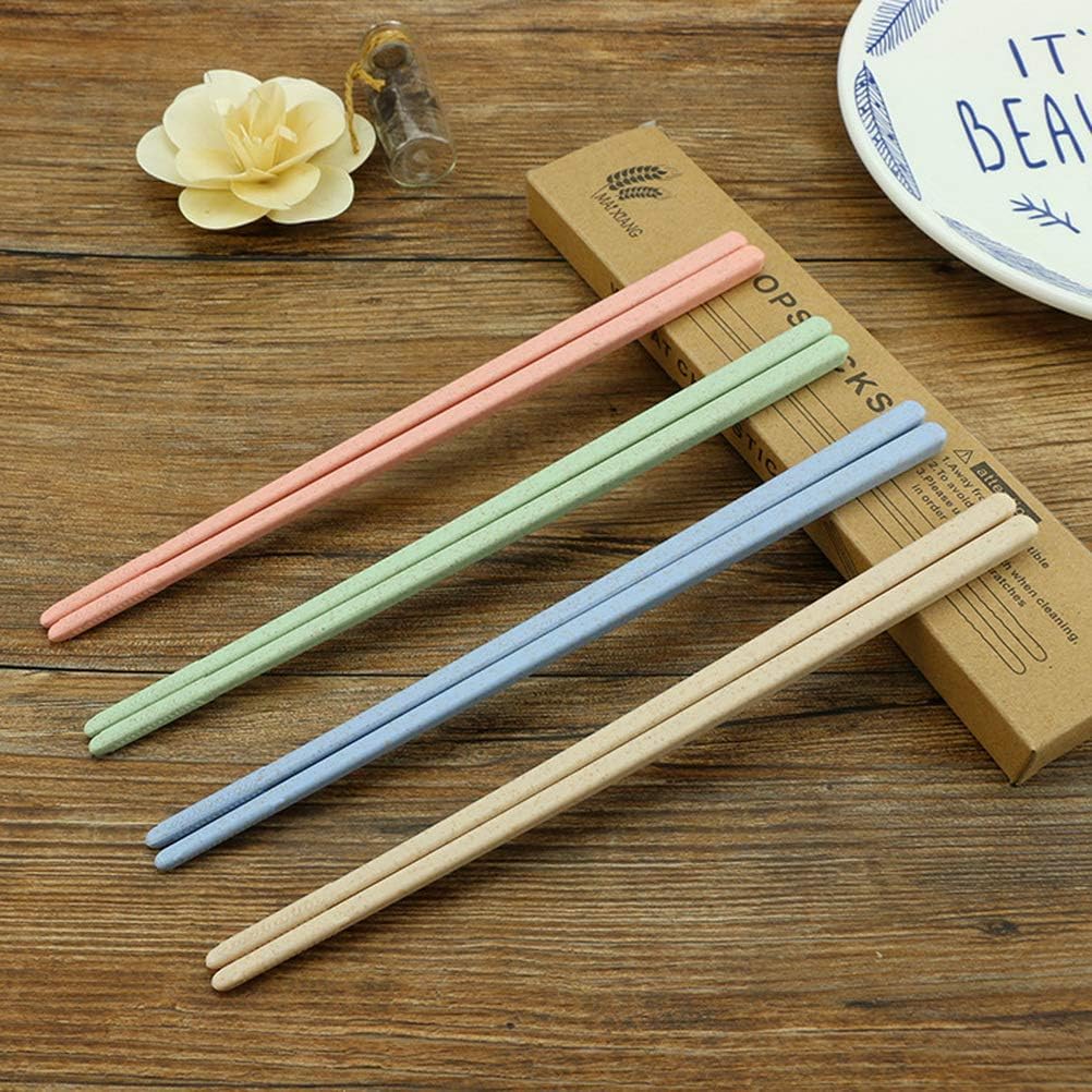 4 Pairs Natural Reusable Chopsticks Set, Beige ECOFriendly Chinese