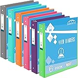 3 Ring Binders, Durable 1” Round Ring, Holds 8.5 * 11inch Papers, with 2 Pockets,6 Colors Binder Assorted Pack