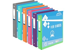 3 Ring Binders,1” Round Ring, Holds 8.5 * 11inch Papers, with 2 Pockets,6 Colors Binder Assorted Pack