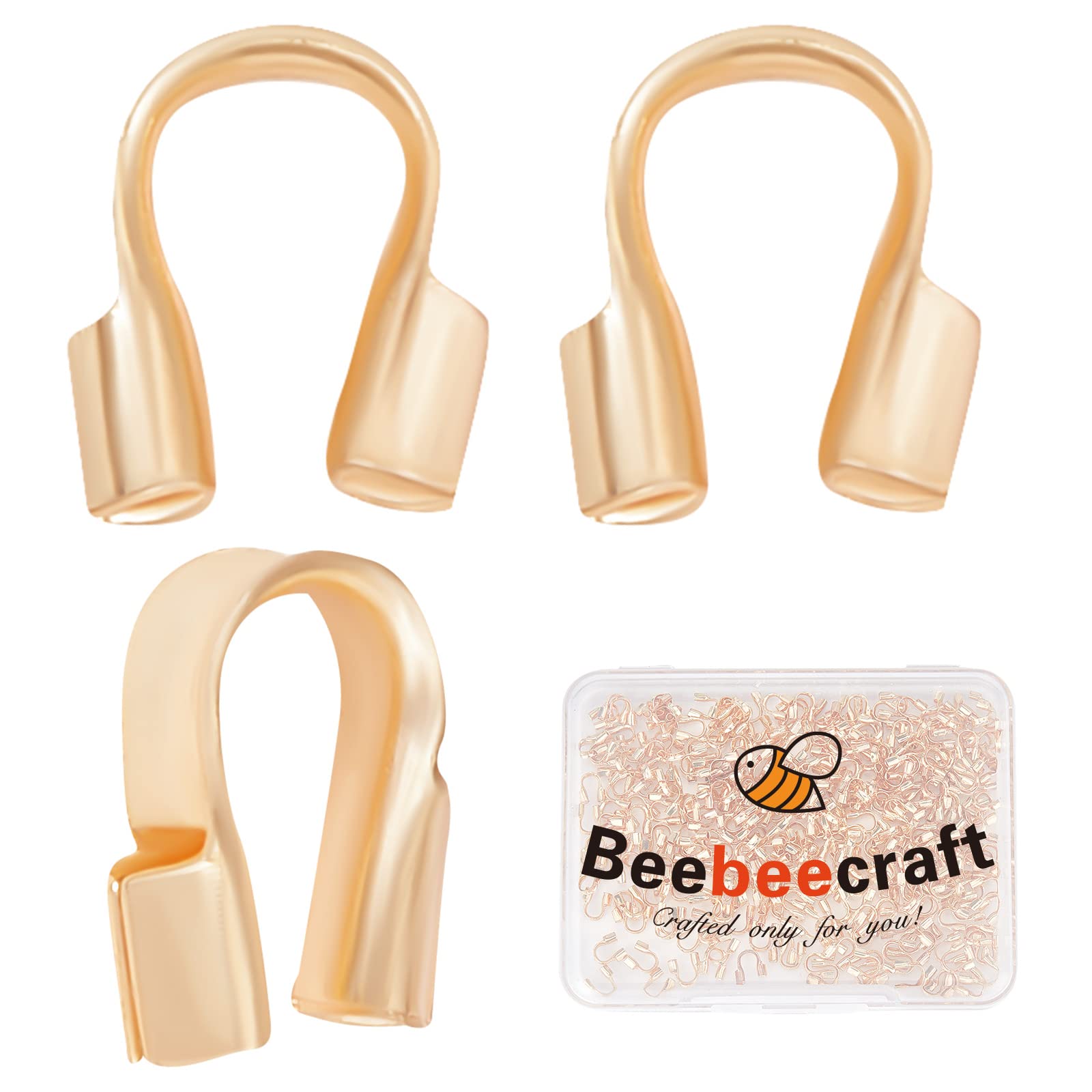 Beebeecraft 1 Box 300Pcs Wire Guardian 18K Gold Plated Brass U Shape Wire Guard Loops Thread Protector 0.6mm Hole for Jewelry Making Earring Bracelet Necklaces — image 1