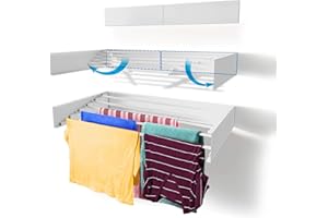 Step Up Laundry Drying Rack (28-INCH White), Wall Mounted, Retractable Clothes Drying Rack, 40lbs Capacity, 11.6 Linear Ft, with Wall Template and Long Screwdriver Bit