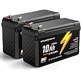 GOLDENMATE 12V 10Ah LiFePO4 Lithium Battery(2 Packs), 5000+ Deep Cycles, IP67 Waterproof Lithium Iron Phosphate Battery, Built-in BMS, Ideal for Power Wheels, Solar, Marine, Fish Finder, Ride-on Toy