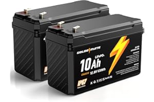 GOLDENMATE 12V 10Ah LiFePO4 Lithium Battery(2 Packs), 5000+ Deep Cycles, IP67 Waterproof Lithium Iron Phosphate Battery, Built-in BMS, Ideal for Power Wheels, Solar, Marine, Fish Finder, Ride-on Toy