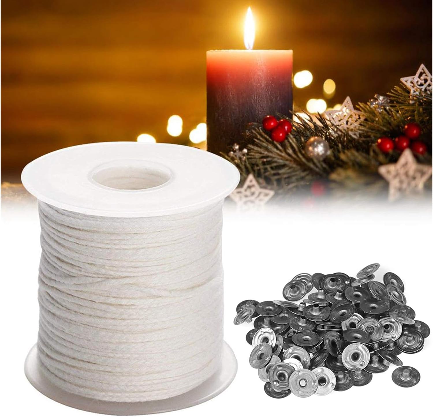 Candle Wicks Natural Cotton Candle Wick Core 200ft/Roll with 100 Pcs