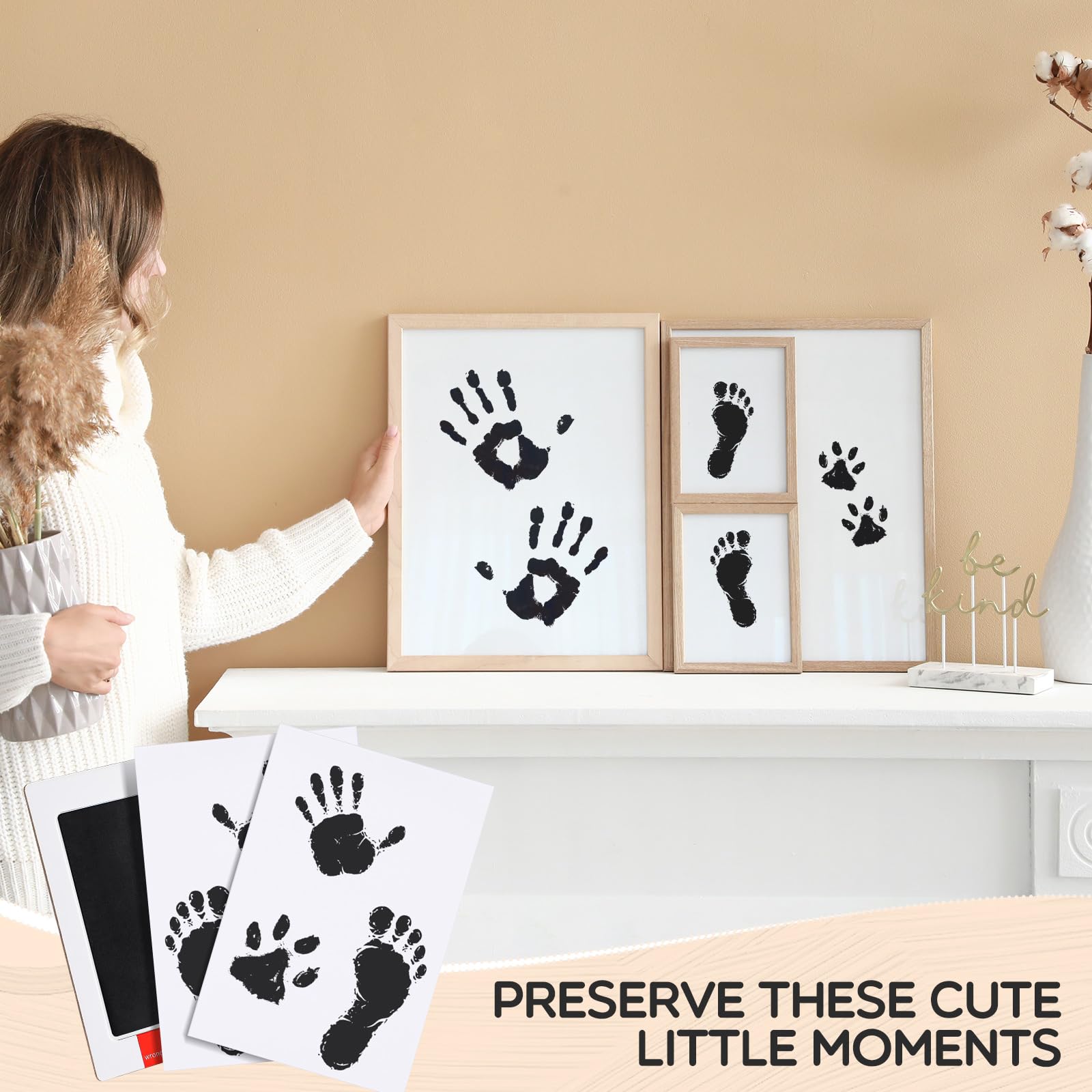Jetec 15 Set Inkless Baby Footprint and Handprint Kit, Clean Touch Ink Pad for Baby Hand and Footprints, Dog Paw Print Kit with Ink Pads and Imprint Cards for Newborns Babies Pets Gifts (Black)