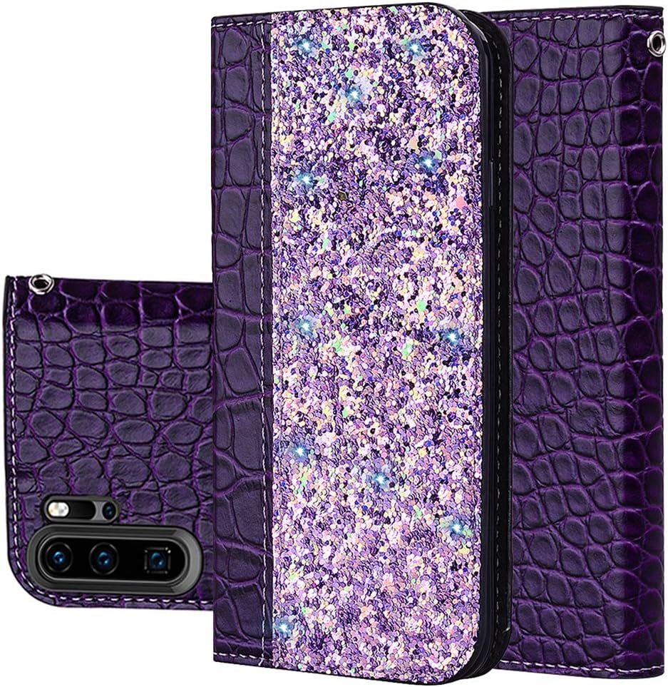 Heroisnice P30 Pro Case Wallet Compatible with Huawei P30Pro Phone Cases Card Holder Kickstand Glitter Flip Cover Huwuei P 30 Pro Protective Bumper for Hawey Shockproof Bling Folio 6.47inch(Purple)