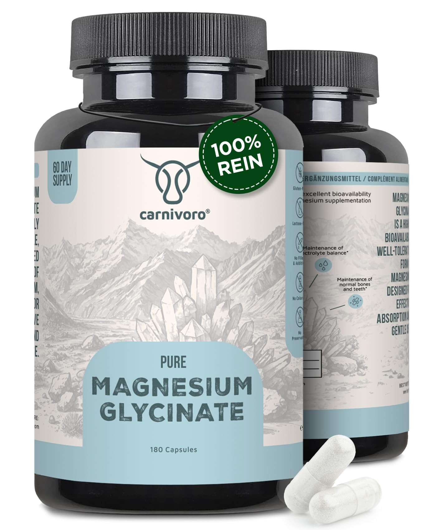 Carnivoro Magnesium Bisglycinat [180 Kapseln - 300mg] Magnesiumglycinat - Reines Magnesiumbisglycinat - elementares Magnesium pro Tagesdosis - Laborgeprüft, hochdosiert