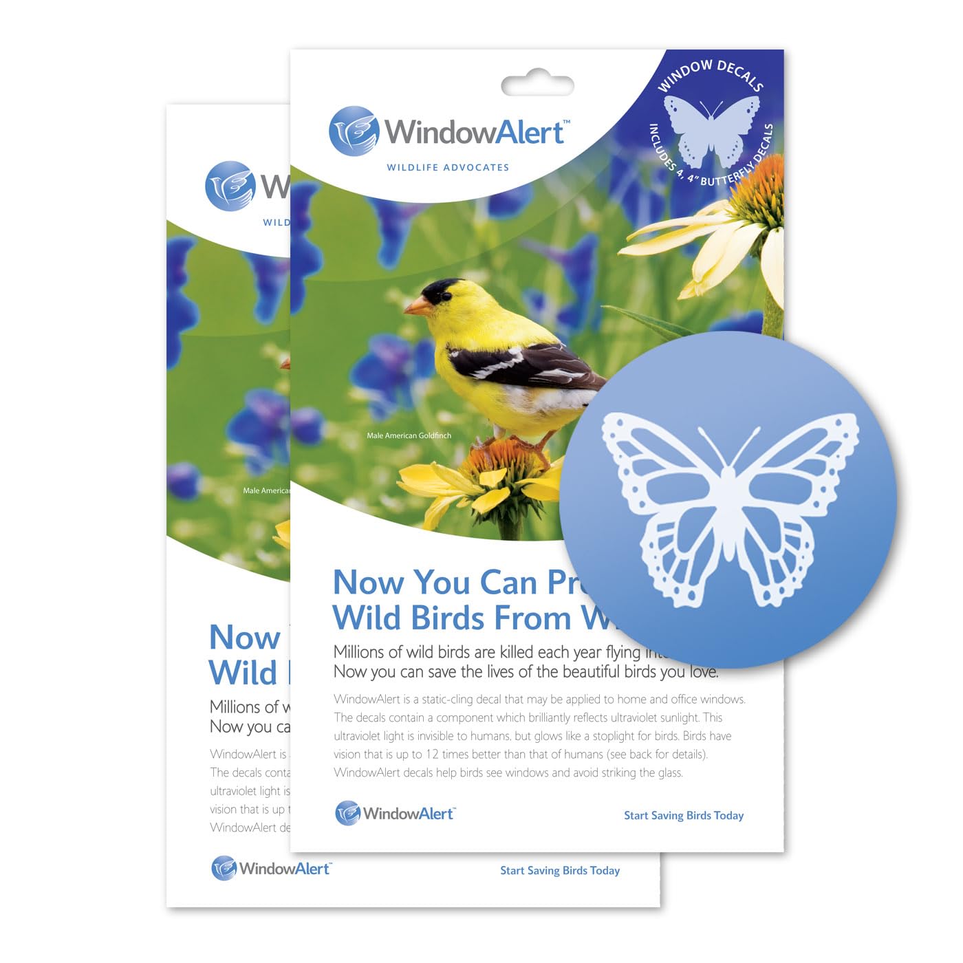 WindowAlert Butterfly Anti-Collision Decal - UV-Reflective Window Decal to Protect Wild Birds from Glass Collisions, 2-Pack - Made in the USA