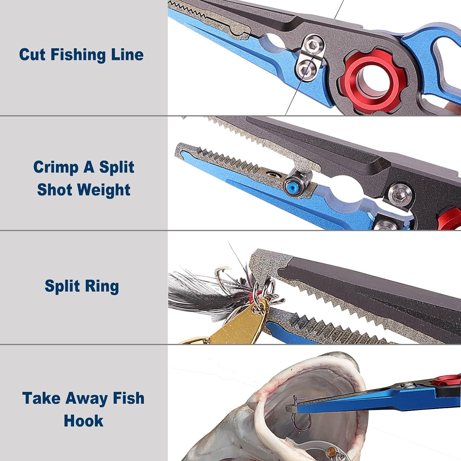 XTOUC Fishing Pliers, Titanium Alloy Clamp Head Fishing Gear, Saltwater Resistant Fishing Tools, Hook Remover Braid Line Cutting and Split Ring Pliers, with Sheath and Lanyard (Blue&Gray) : Sports & Outdoors