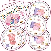 48Pcs Sleepover Party Supplies Slumber Party Supplies Sleepover Plates Napkins for Spa Slumber Christmas Pajama Party,Suitable for 24 Guests