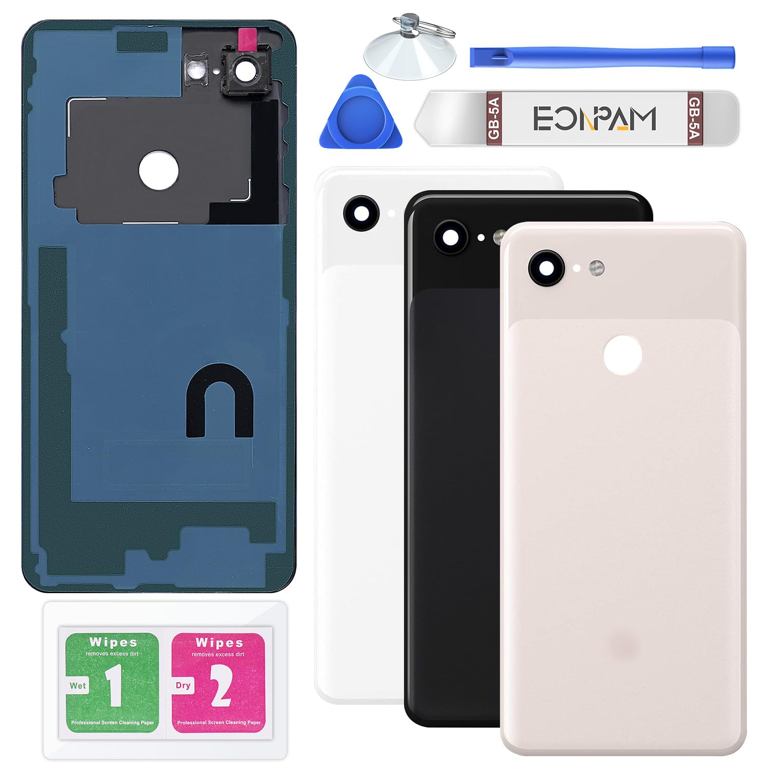 Eonpam Back Cover Glass for Google Pixel 3 XL Rear Glass Replacement with Camera Lens + Repair Kit Rear Housing (Not Pink)