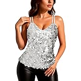 Women's Sequin Tank Tops Fashion Sleeveless V Neck Camisole Sparkle Strappy Halter Shirt for Party Christmas Concert Outfits