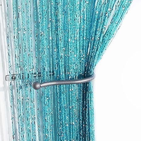 AIZESI 90x200 cm Glitter String Vorhang Panel, Fenster Panel Raumteiler Streifen Quaste für Hochzeit Café Restaurant (Blau)