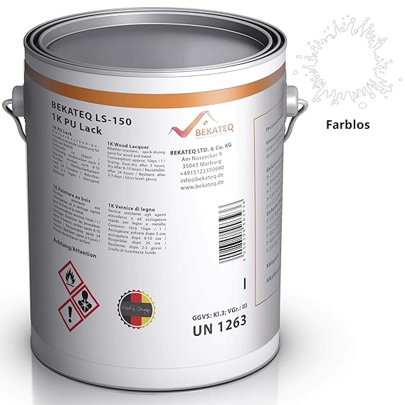 Bekateq LS-150 PU Klarlack für Holz, 2,5L Farblos glänzend, Holzlack für Parkett, Treppen, Boot oder Yacht auf Polyurethan Ba