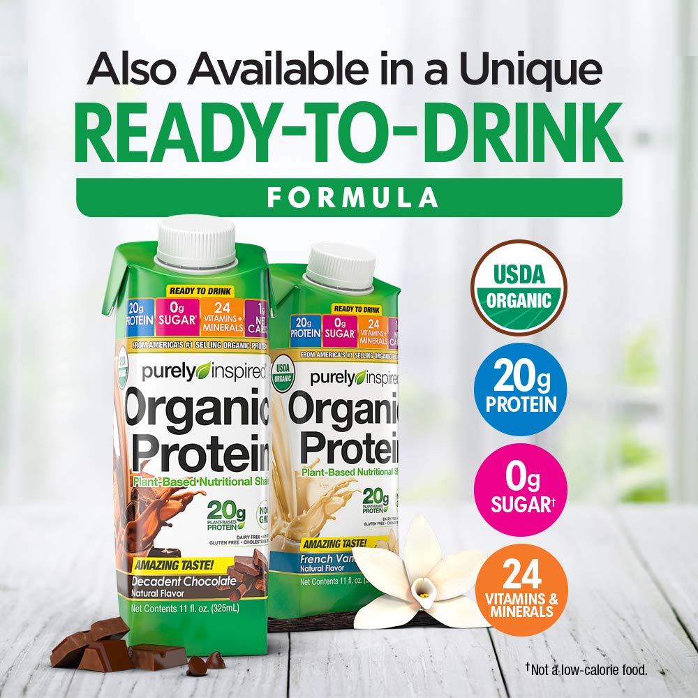 Purely Inspired Organic Protein Shake Powder, 20g of Plant-Based Protein for Women and Men, Probiotic, Vegan Friendly, Non-GMO, Gluten Free, Dairy Free, Soy Free, Decadent Chocolate, 1.5 Pounds (18 Servings): Health & Personal Care