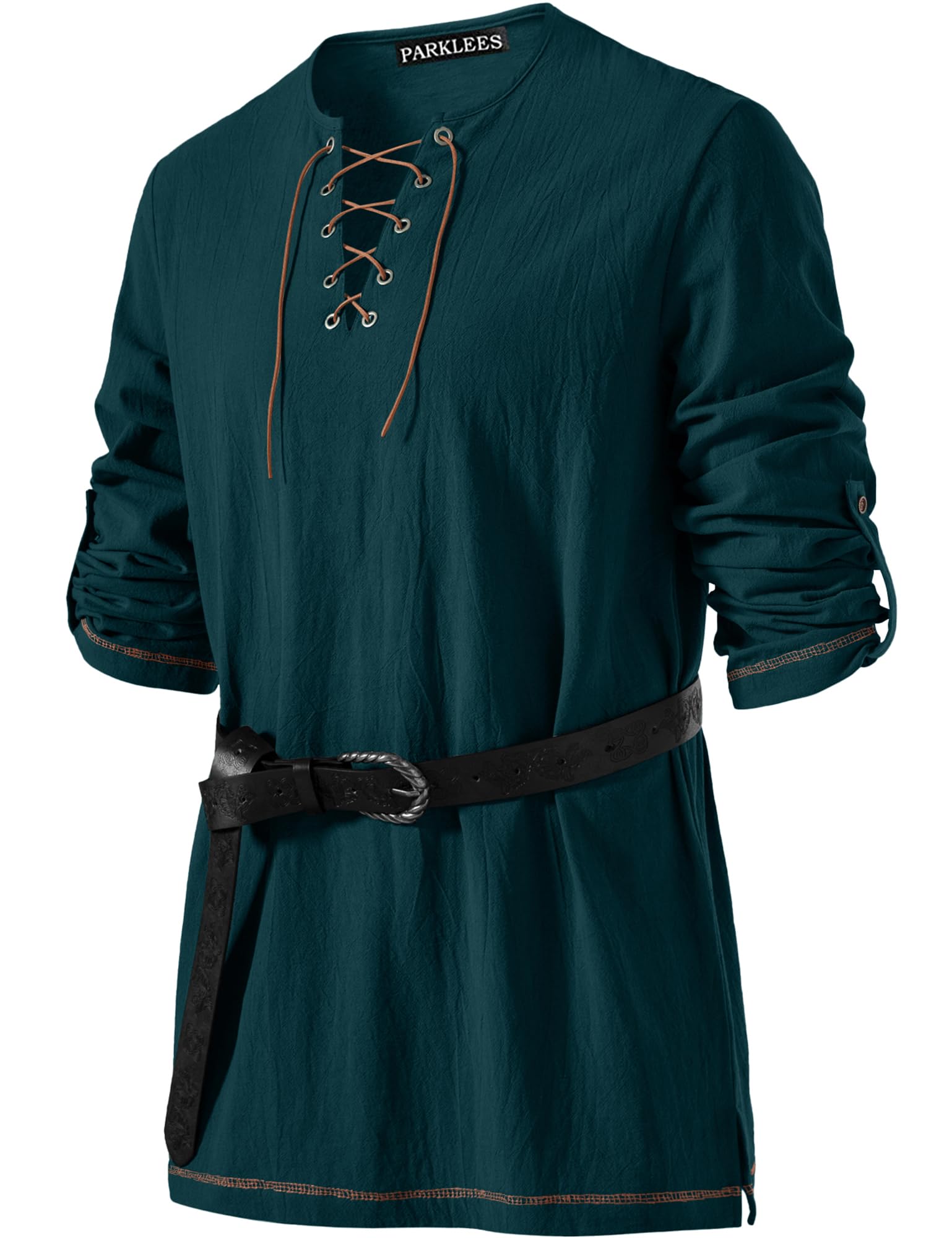 PARKLEES Men's Medieval Viking Pirate Costume Vintage Renaissance Halloween Shirts Dark Green Small — image 1