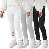 LessonZoo 3 Pack Girls' Fleece Lined Leggings, Winter Thermal Pants Tight Stretchy Full Length Pants for Kids Aged 3-11