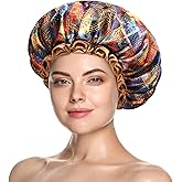 mikimini Large Shower Cap for Women Long Hair,Mystery Shower Caps with Brown Lace, Reusable Waterproof Bathing Shower Hat