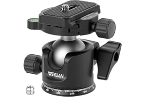 Low Profile Tripod Ball Head, WEYLLAN 36mm Metal Panoramic Camera Tripod Head Mount with Arca 1/4'' Quick Release Plate, Camera Ball Head for Tripod Monopod, Ball Head Tripod Mount Max Load 33lbs/15kg