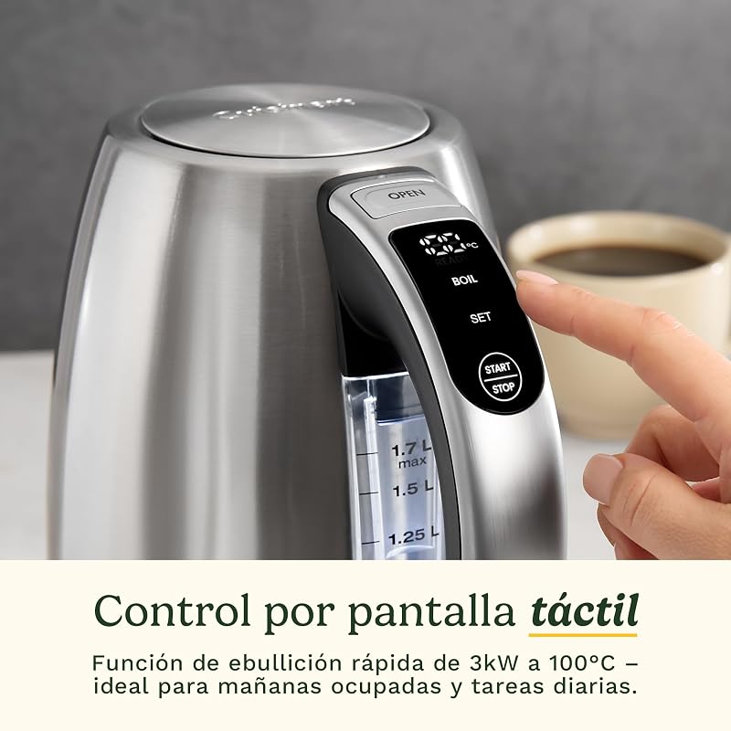 Hervidor Eléctrico SmartElite 1,7L Inox – Pantalla táctil, Temperatura ajustable 50–100°C, Hervido rápido 3 kW, Filtro antical apagable, Pico de vertido preciso