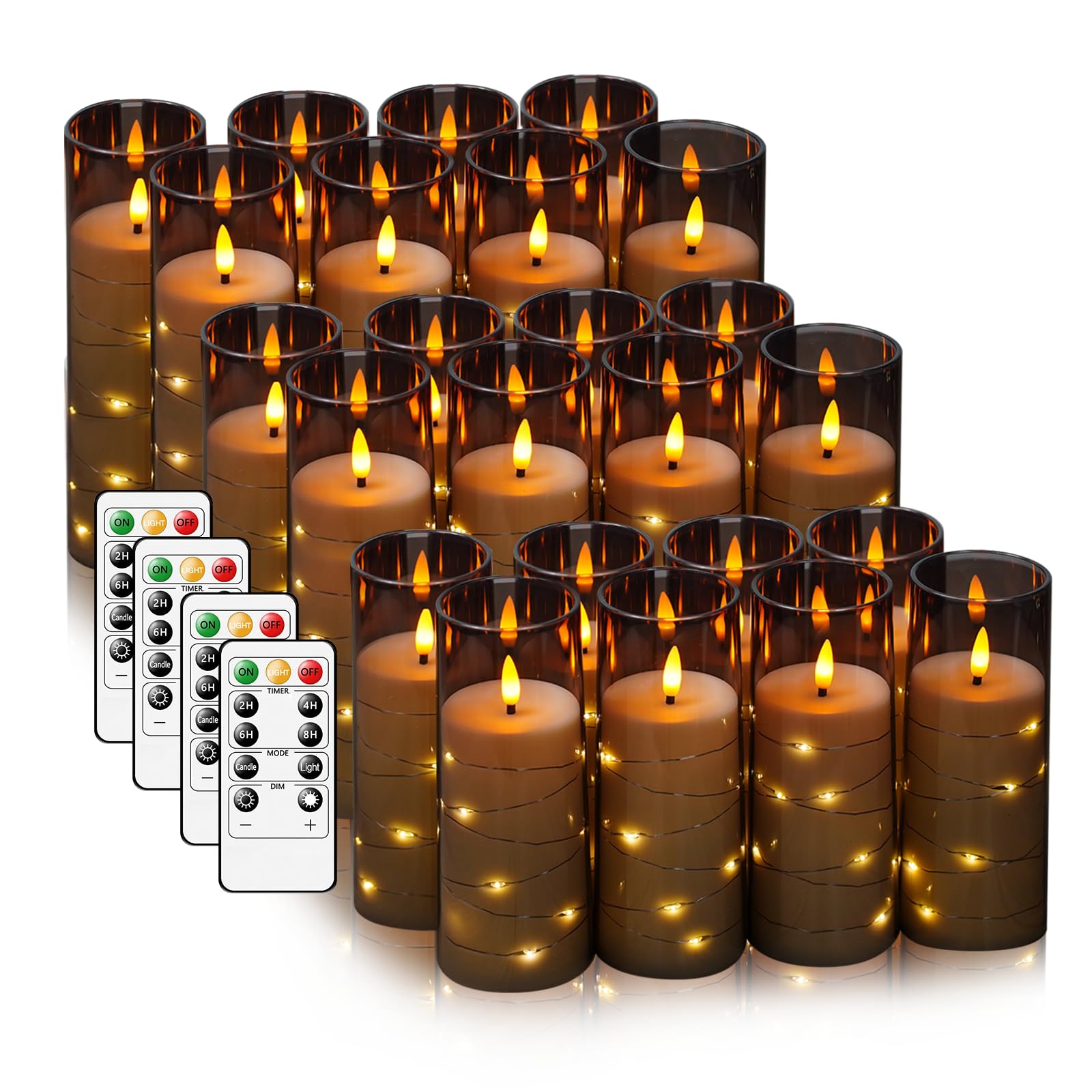 Photo 1 of Flameless LED Candles with Timer 24 Pc Flickering Flameless Candles for Romantic Ambiance and Home Decoration Stable Acrylic Shell,with Embedded Star String?Battery Operated Candles?Grey?