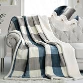 PU MEI Sherpa Fleece Throw Blanket 60" x 80" Reversible Plush Fluffy Large Big Blanket Lattice Flannel Blankets for Sofa Couch Bed (Grey-Soft Blue, 60"*80")
