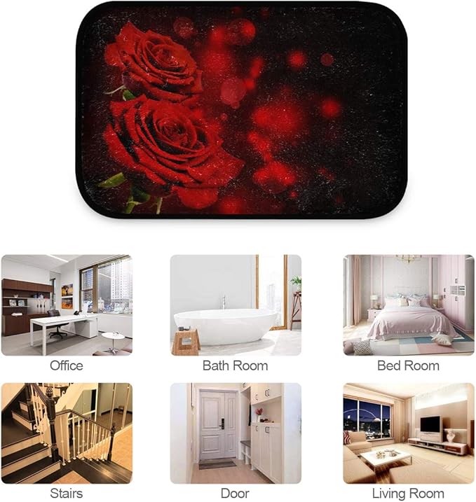 Art Doormat Red Love Rose Flower Doormats 23.6x15.7inch（60x40cm） Microfiber