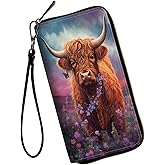 WZCJDHMJ Women Wallets,Large Capacity Clutch Purse for Women Ladie Men Wallet Clearance Credit Card Holder PU Leather Handbag Clutch Purse-Cute Highland Cow