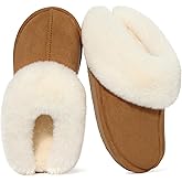 Litfun Fuzzy House Slippers for Women Fluffy Memory Foam Suede Slippers with Faux Fur Collar Indoor Outdoor