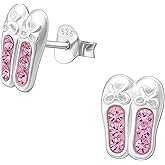 Ballerina Ballet Shoes 925 Sterling Silver Stud Earrings, Tiny Minimalist Dance Jewelry, Pink Crystal Accent