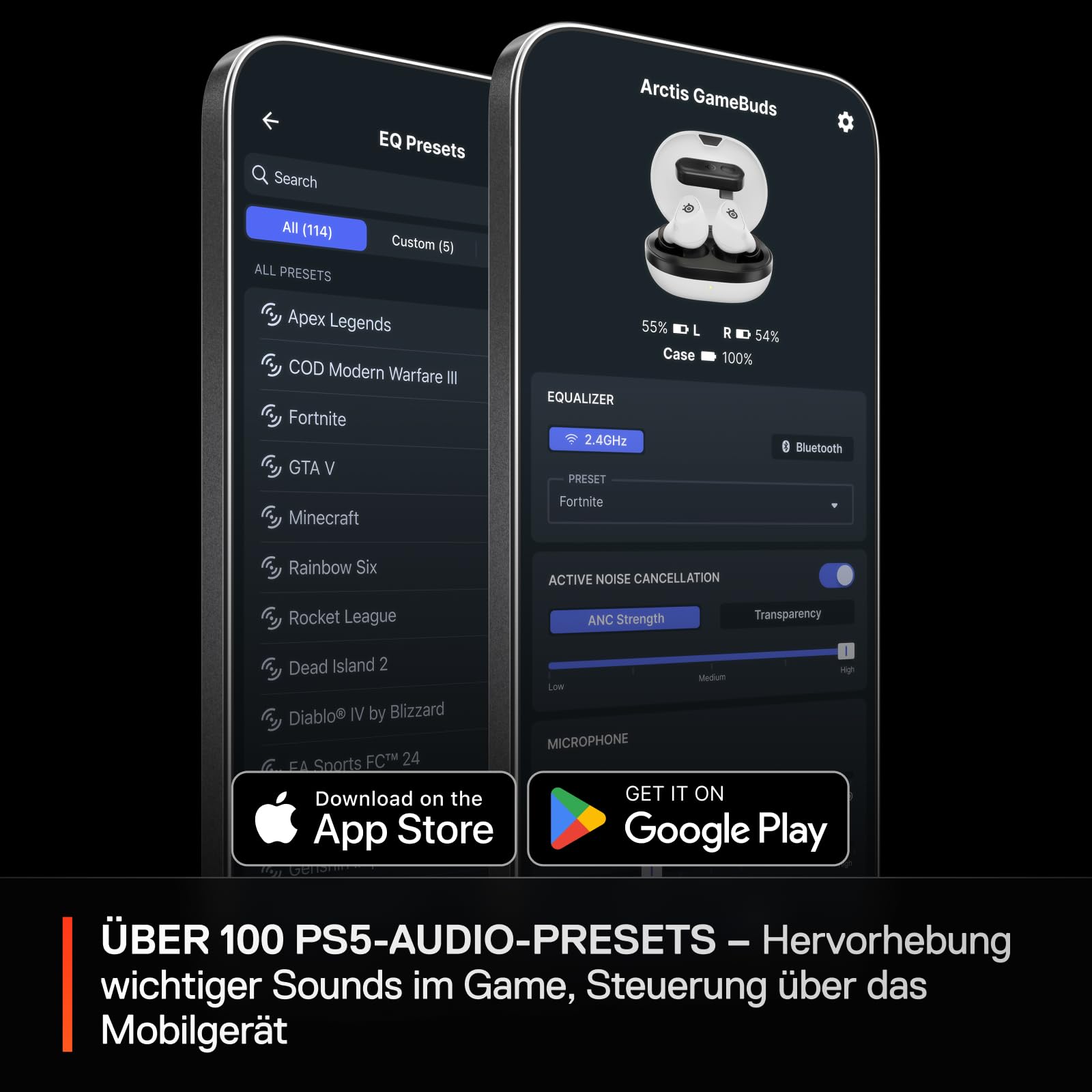 SteelSeries Arctis GameBuds für PS5 - Wireless In Ear Gaming Kopfhörer - 2,4GHz + BT5.3 - ANC/Transparenzmodus - Wasserbeständig IP55 - 40 Std. Akku - Drahtloses Laden - Für PS5, PC, Switch 2, Mobil 6