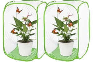 Antoll 2Pcs 24" M Size Green Butterfly Habitat - Monarch & Flying Insect Mesh Cage, Pop-Up: 16"x16"x24"