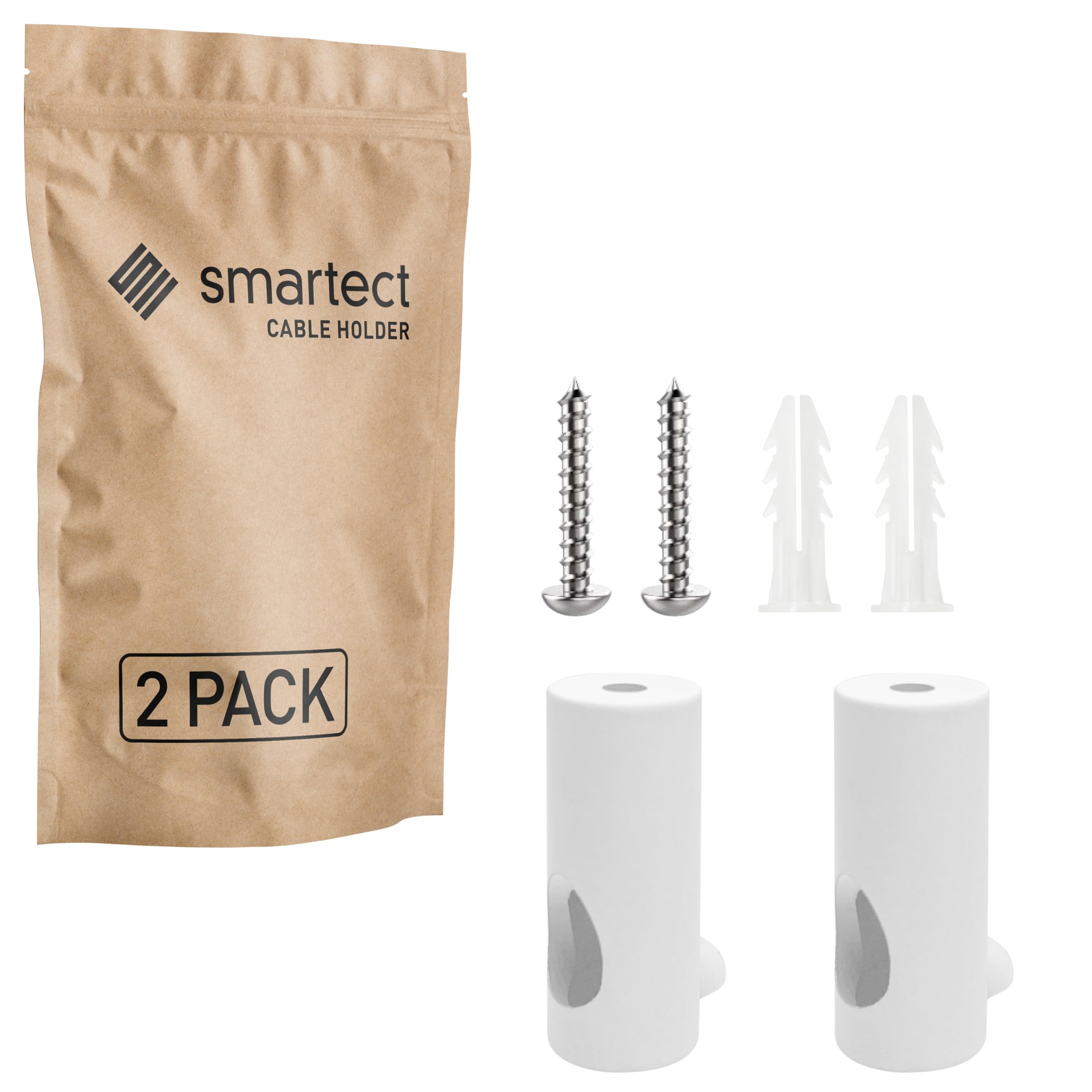 smartect Aluminium Wall and Ceiling Pins for Fixing Textile Cables [2 Pieces, White] Cable Decentralizer with wall Plugs and Screws Included, Ceiling Light Hook for Your DIY Project